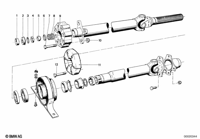 Drive shaft,univ.joint/center mounting
