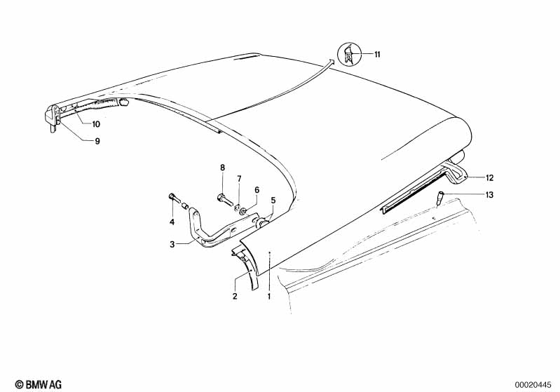 Trunk lid, hinge, latch