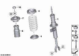 MOUNTING PARTS F FRONT SPRING STRUT ASSY diagram for BMW 5 Series F10 LCI 520d