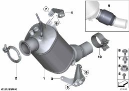 CATALYSER/DIESEL PARTICULATE FILTER diagram for BMW 5 Series F10 LCI 520d