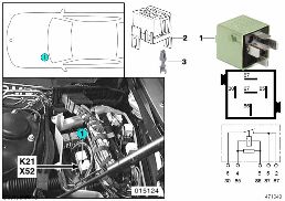 RELAY, AUXILIARY FAN, STAGE 1 K21 diagram for BMW 5 Series E39 528i