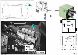RELAY FOR AUXILIARY HEATER K62 diagram for BMW 5 Series E39 528i