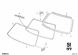 GLAZING diagram for BMW 2500-3.3Li 3.3Li